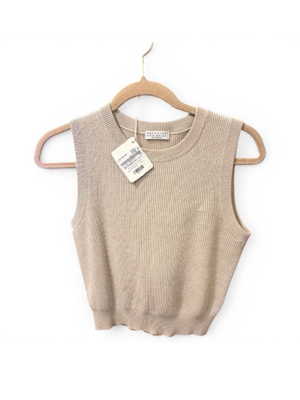 Brunello Cucinelli cream ribbed knit cashmere vest